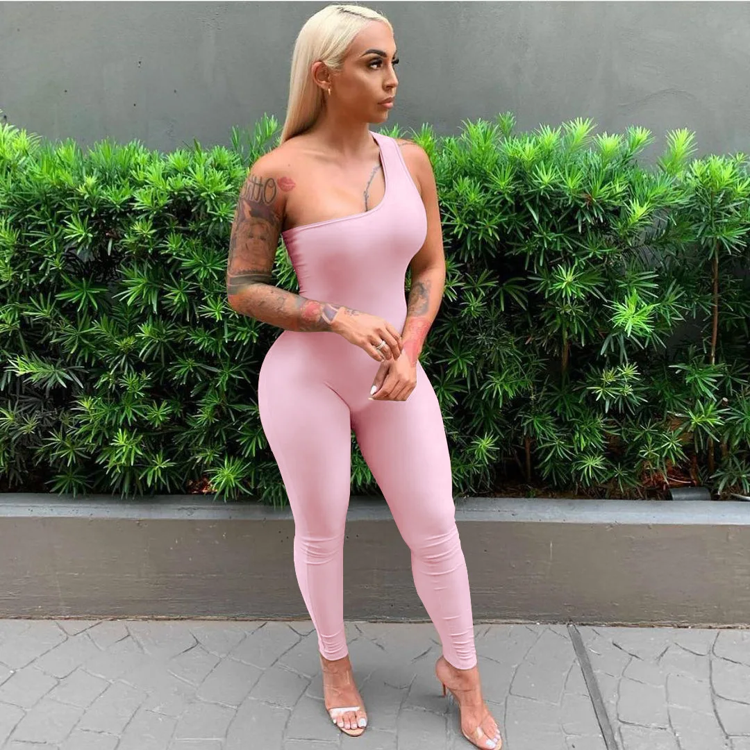 
Casual Solid One Piece Bodycon Sleeveless Jumpsuits Rompers Tight Tracksuit Joggers 2021 Summer Sporty Jumpsuit Women Clothing 