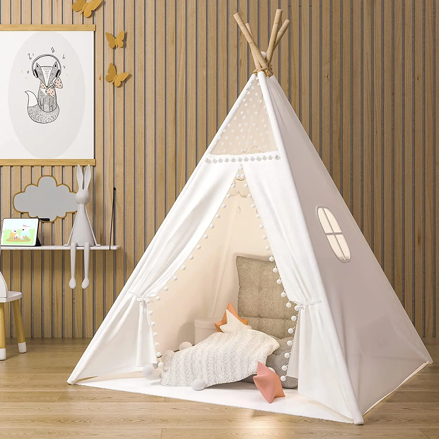 Teepee Tent for Kids Indoor Tents with Mat Foldable Play Tent Canvas Tipe