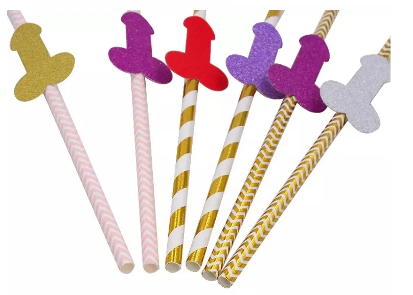Bachelor party funny straws adult drinking wine creative gold/pink sexy cock straw decoration