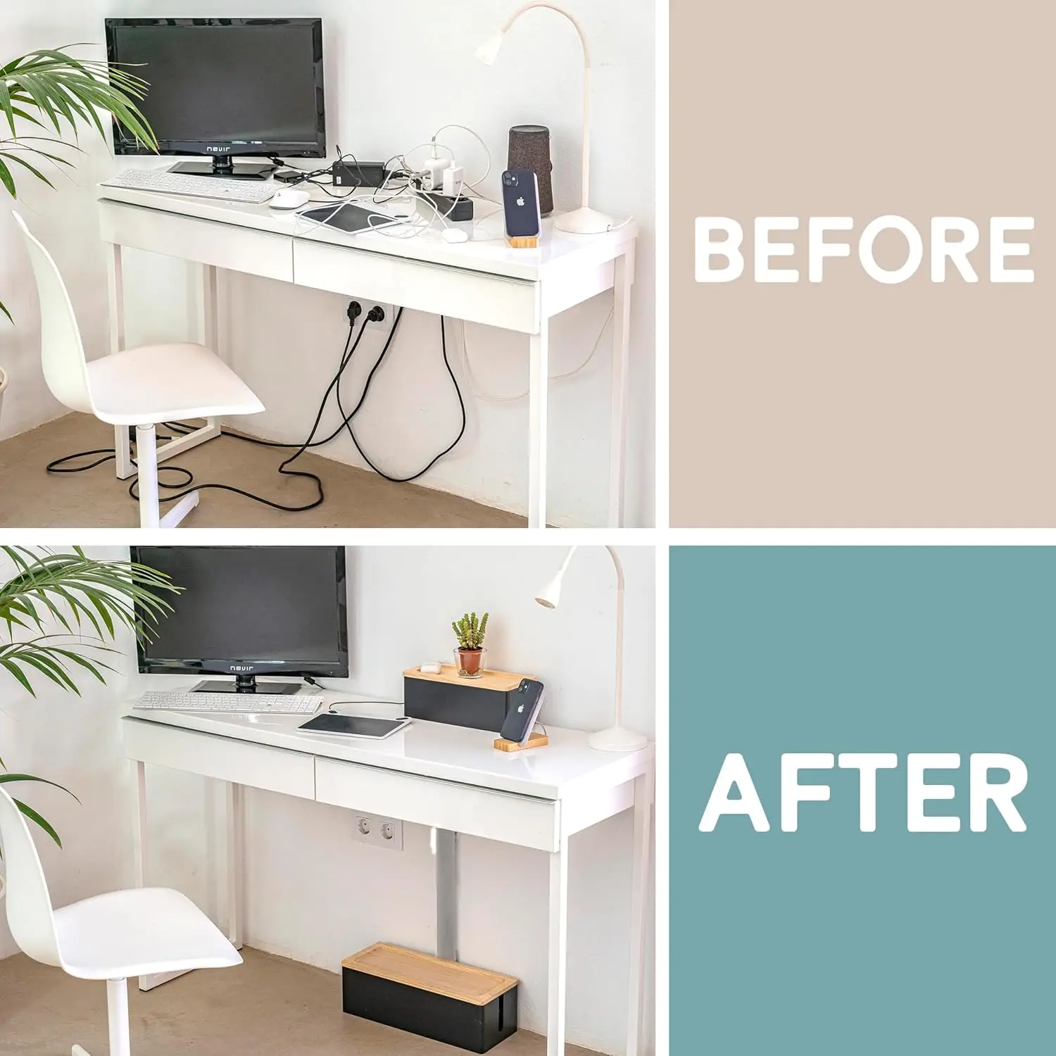 Wood Cable Storage Box [2-piece set] Storage Box Set Power Board | Cable Storage Box | TV, Desk Computer, Router Cable Organizer