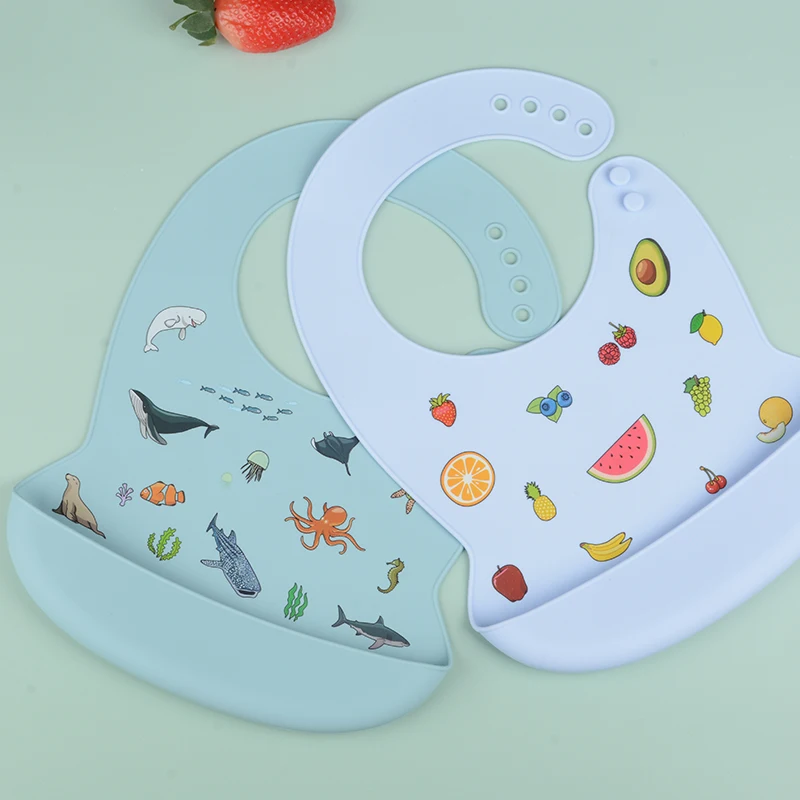 New design Silicone Bibs Waterproof Saliva Dripping Cartoon Aprons  Adjustable Different styles Feeding Newborn Baby Bibs