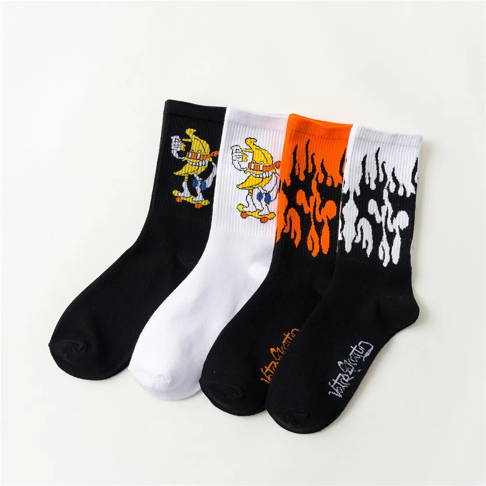 Ins Style Women Men Cotton Socks Hip-hop Female Sports Socks Cactus Banana Street Style Skateboard Crew Socks