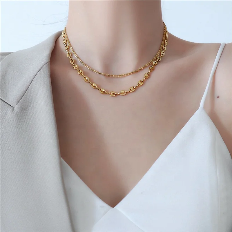 Thin simple designs pendant waterdrop rope chocker neck lace stainless steel jewelry 18k pvd gold plated bead chain necklace