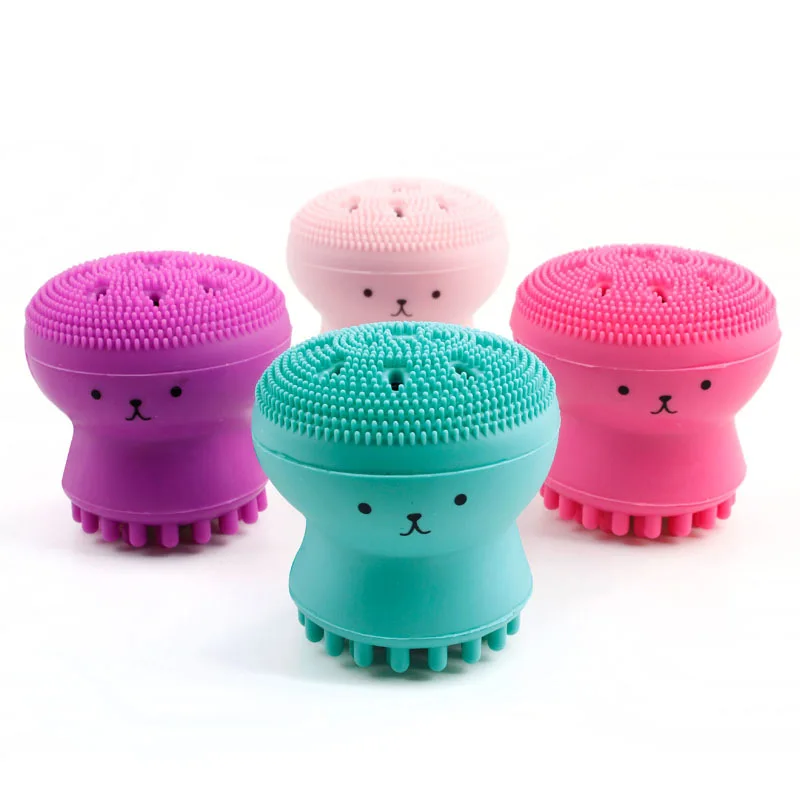 
Hot Selling Super Soft Delicate Skin Removable And Washable Cute Silicone Small Octopus Facial Washing Brush Cleaner 
