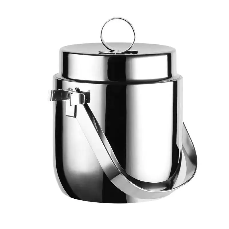 High Quality  1.3L Stainless Steel Double Walled Ice Bucket with Tongs & Lid