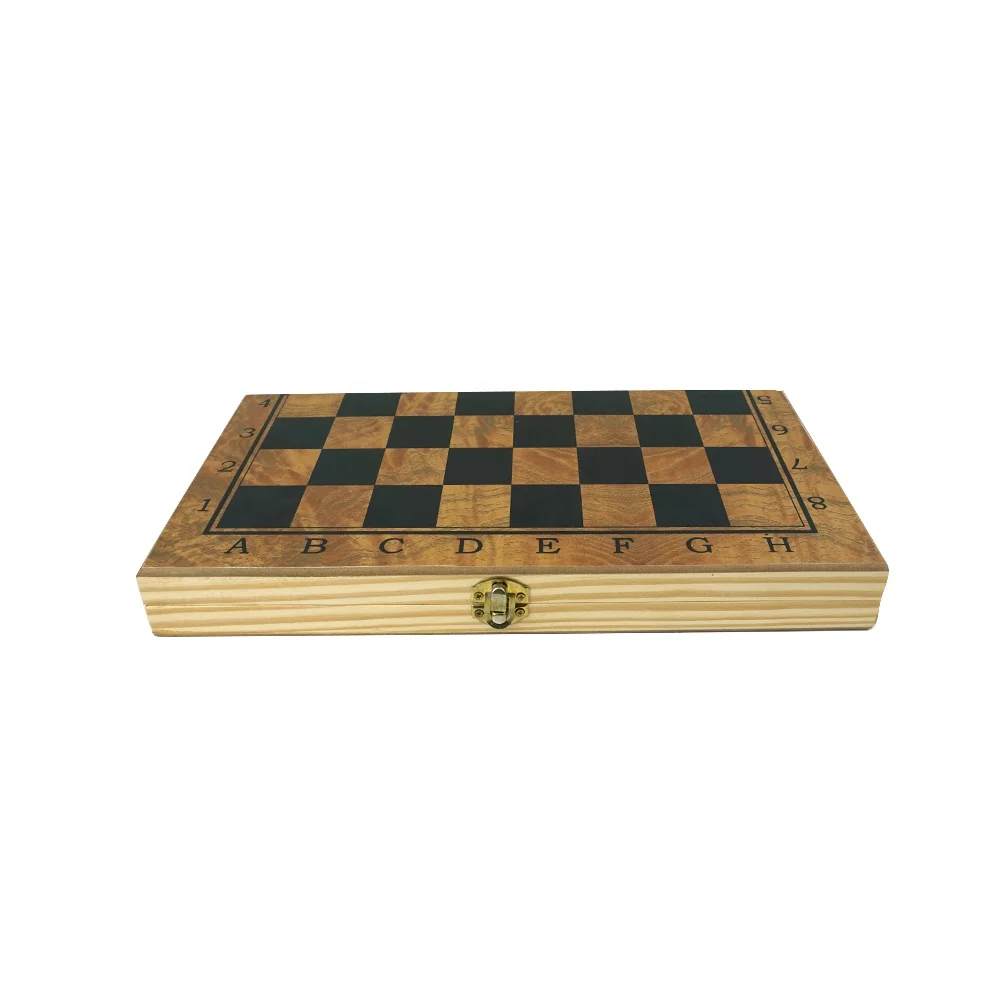 Wholesale 3 in 1 wooden chess backgammon checkers set with wooden folding chess board   chess piece kid puzzle board game
