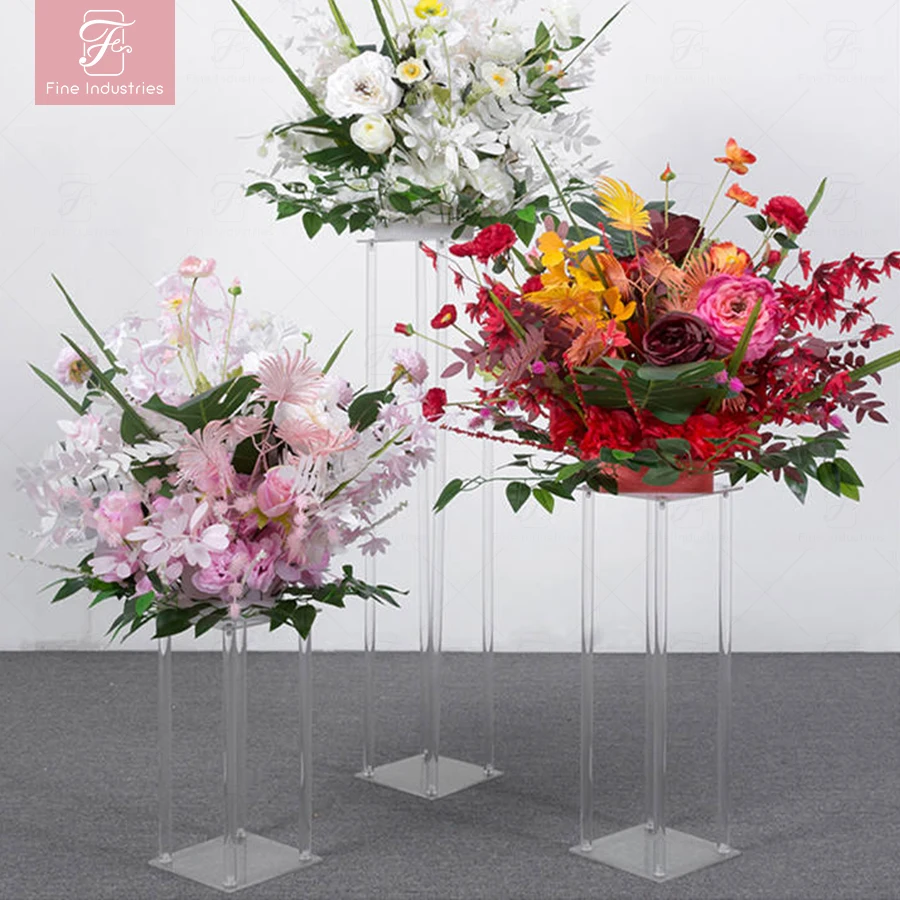 New Design Clear Acrylic Modern Column Pedestal Stand Stage Table Display Set Flower Stand for Wedding Cake Stand