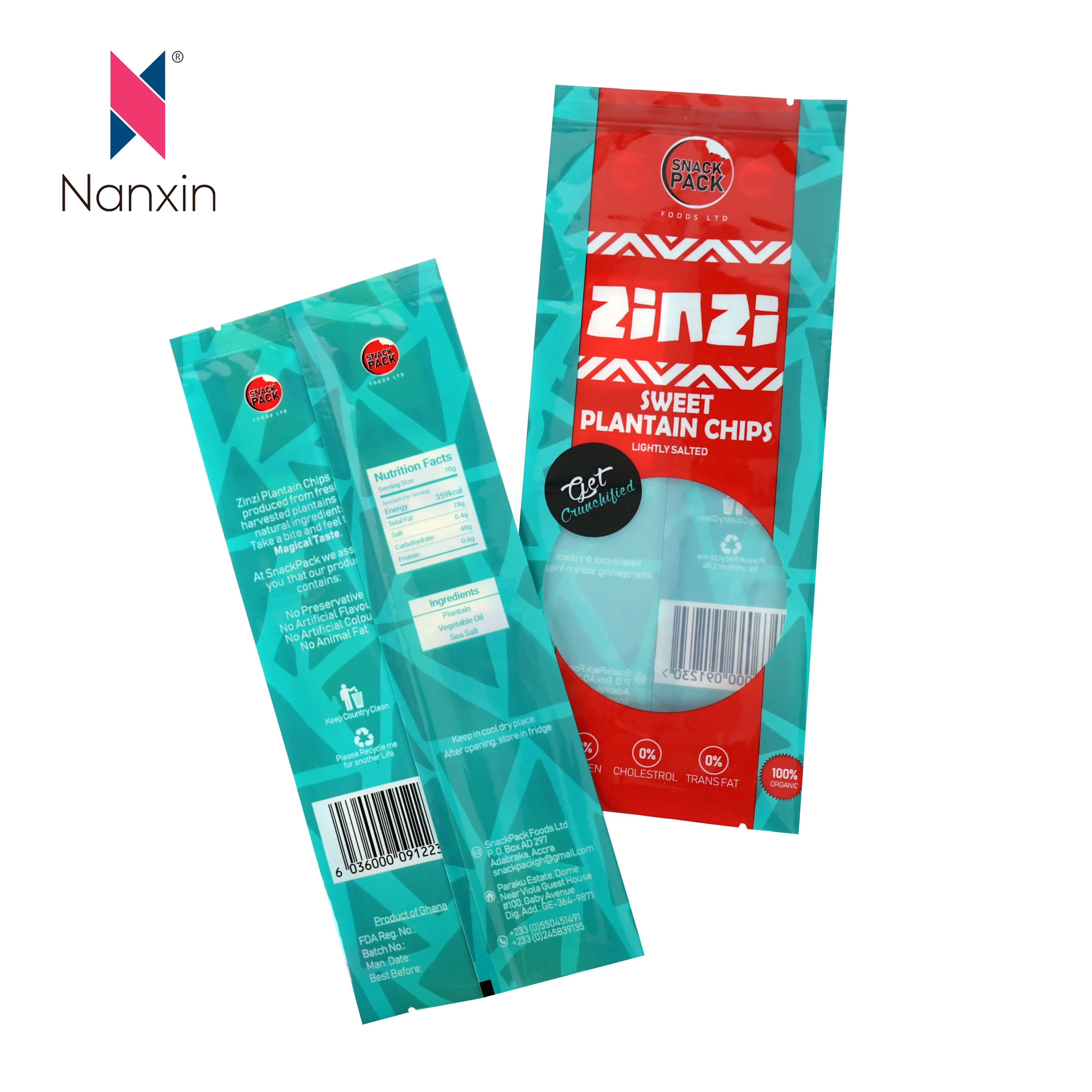 Resealable Composite Plastic Snack Plantain Chips Packaging Popcorn Nylar Food Grade Bags Pouch Sachet With Window