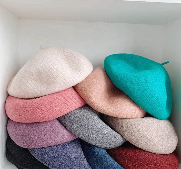WD-A959  Korean Fashion 100% Wool Novelty Custom Wool Beret Hats French Beret for Ladies