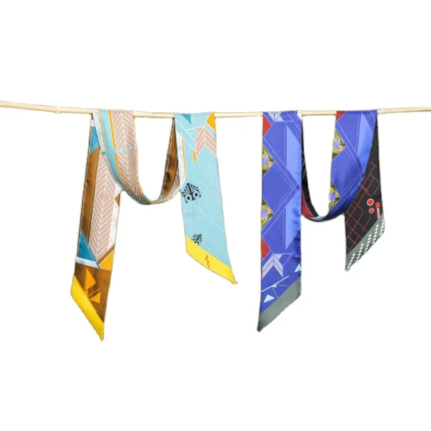 Custom your own design Logo Printed beautiful twill silk bag scarf