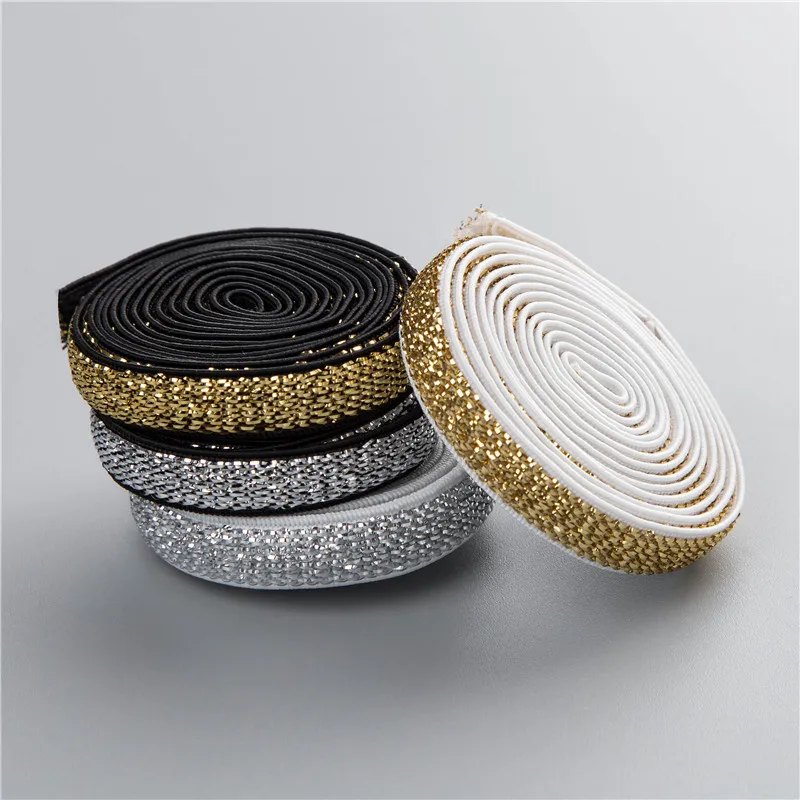 
custom decorative metallic lurex glitter elastic band ribbon tape for garment 