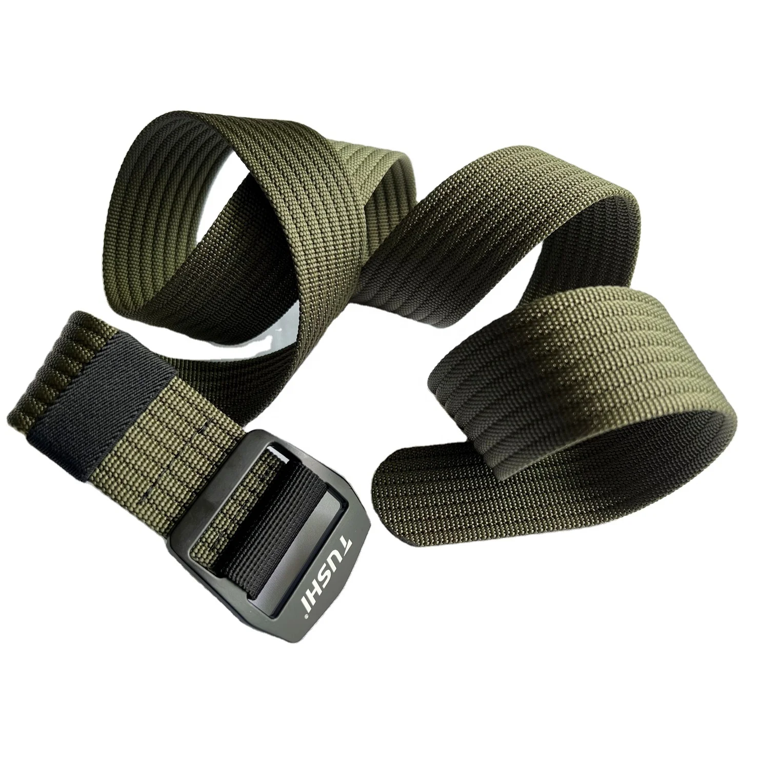 Outdoor Hunting Customize webbing belts , polyester nylon canvas belts in Army green color with printing buckle logo