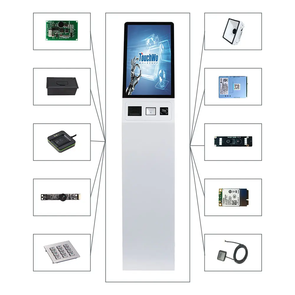 TouchWo library university bill payment kiosk stand terminal cinema ticketing signage selfservice kiosk with swipe card reader