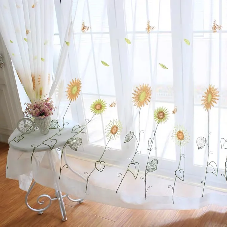 Sheer curtains embroidered flower model curtains for kids room simple curtains