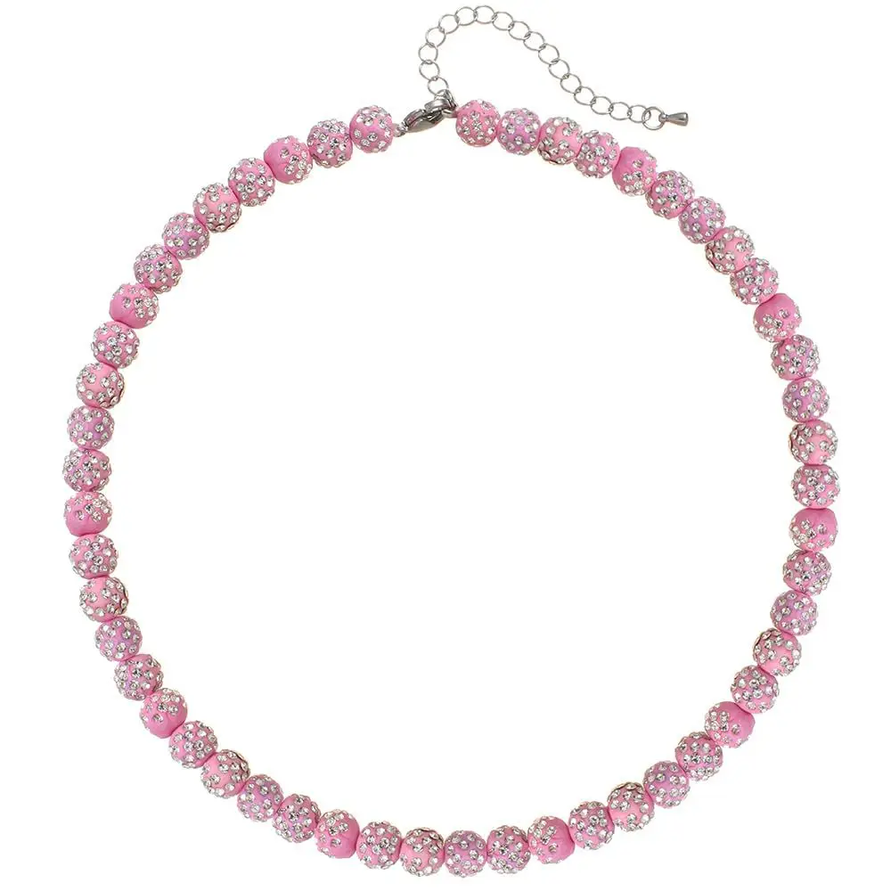 2024 Fashion Jewelry Shinny 10mm Rhinestone Ball Baseball Inspired Beaded Necklace Sparkle Bling Disco Ball Beaded Necklaces
