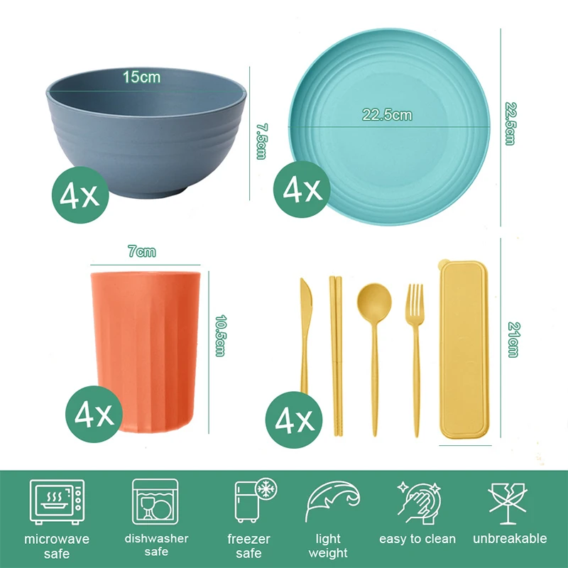 High quality fresh new wheat straw bowl cup plate set home dinner plate dinner bowl Wheat Straw Dinnerware Set