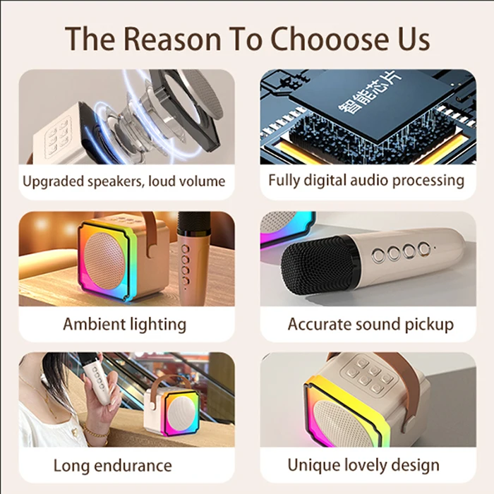 Sing Voice Changer Mic Led Light Party Karaoke Bluetooth 5.3 Speaker Mini Mic Loud Wireless Microphone For Kids Toy