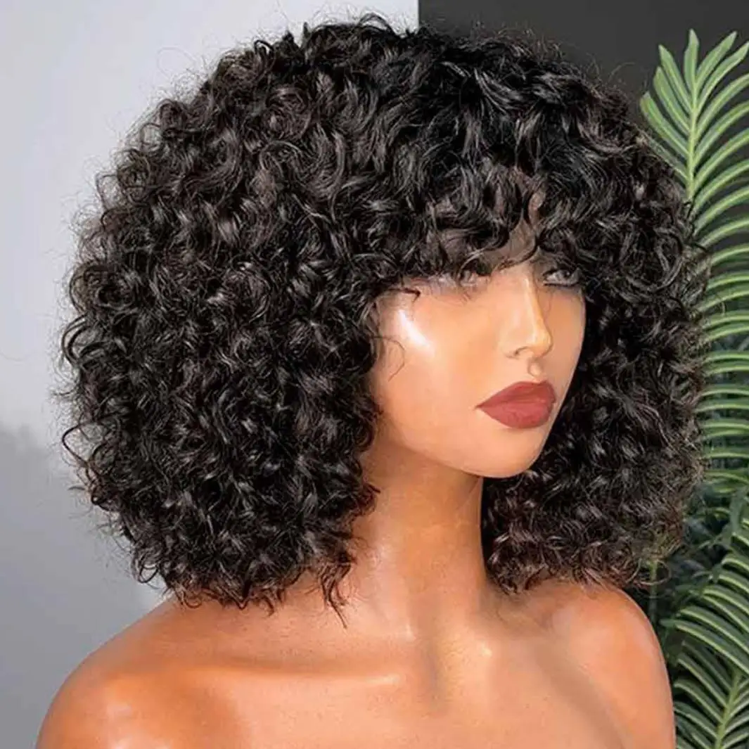 Wholesale Short Curly Wave Pixie Cut Glueless Brazilian Bob Remy Pelucas De Cabello Natural Human Hair Wigs