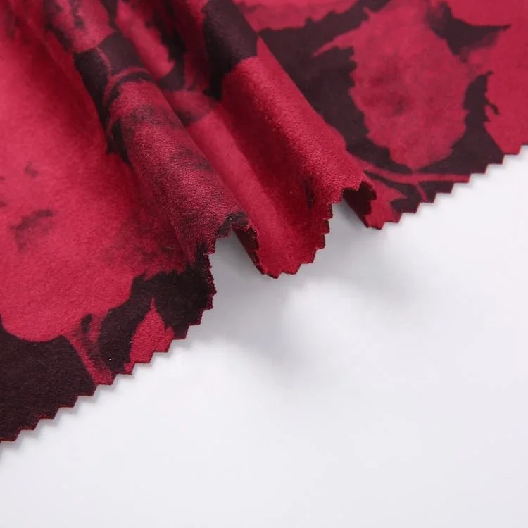 310GSM knitted 95%poly 5%spandex micro elastic interlock printed suede cloth fabric for coat