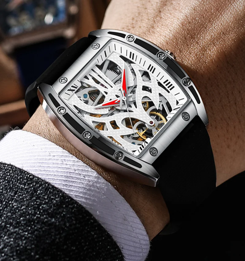 Мужские автоматические механические наручные часы с корпусом из нержавеющей стали