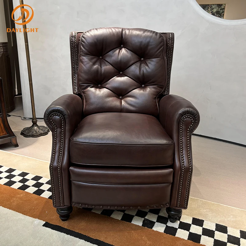 Royal Living Room Wooden Leisure Chair European Mahogany Sofa High-end Italy Elegant Antique Leather Set Villa Classic Furniture