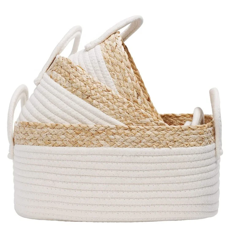 Home Wholesale Customized Decorative Cotton Rope Woven Baby Nursery Baskets for Clothes