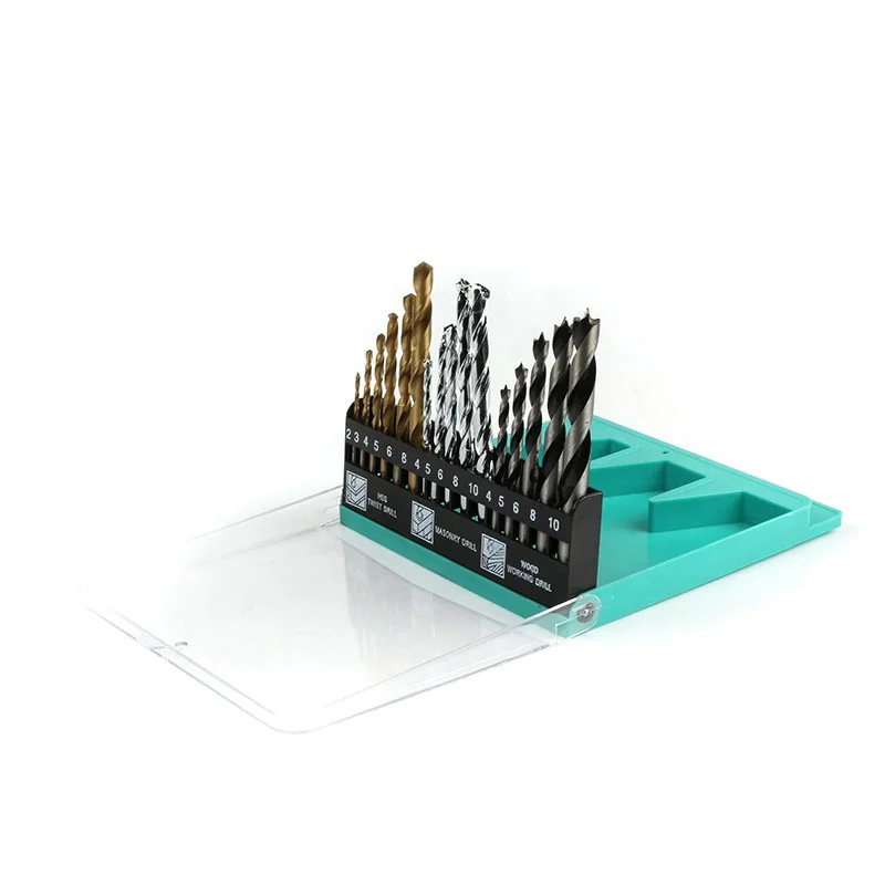 16PCS  Combination HSS brocas Twist Masonry Drill Bit Set for Metal Concrete Wood Drilling in Plastic Box