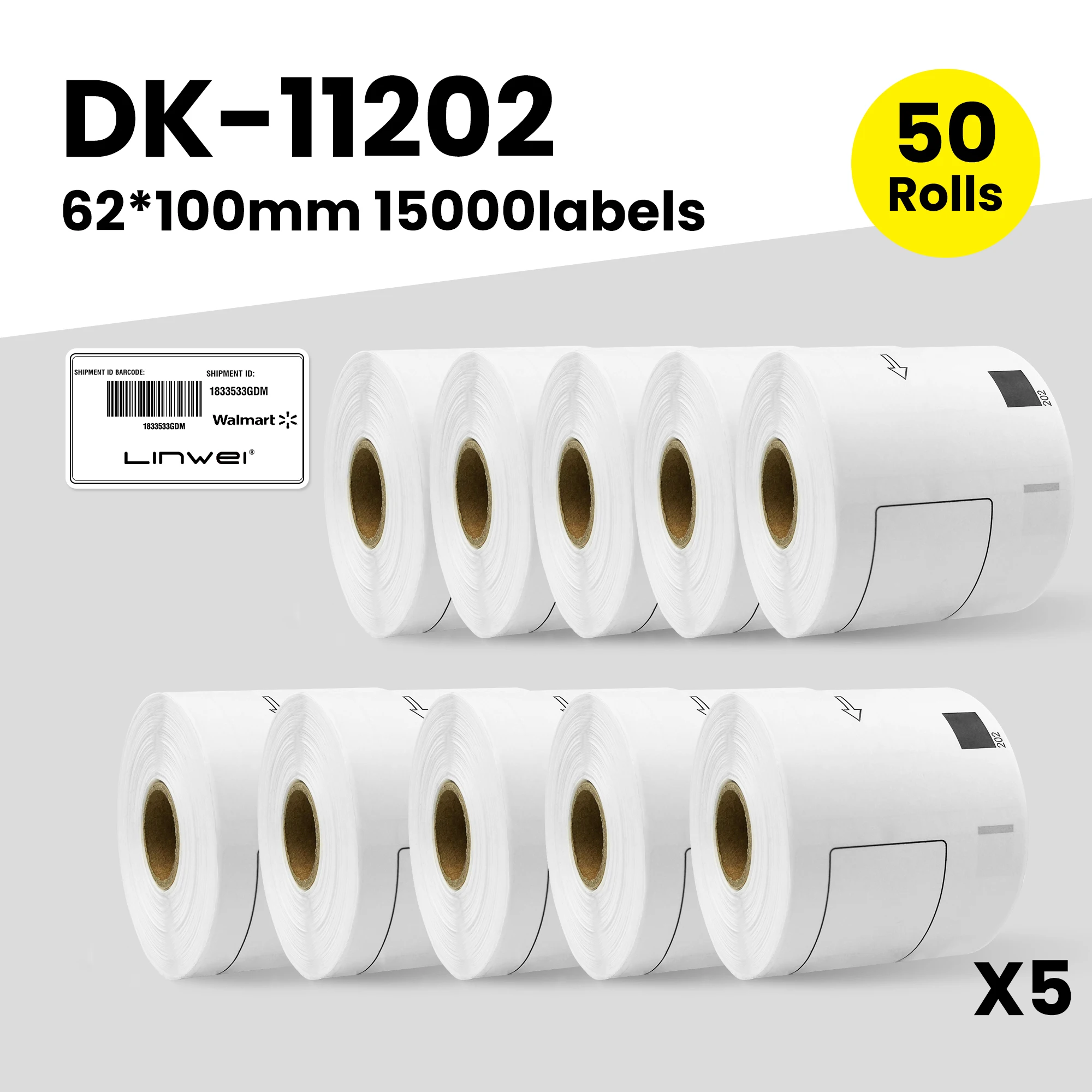 50 X совместимый Брат DK-11202 черный на белом термоклейкой Этикетке Рулон 300/рулон