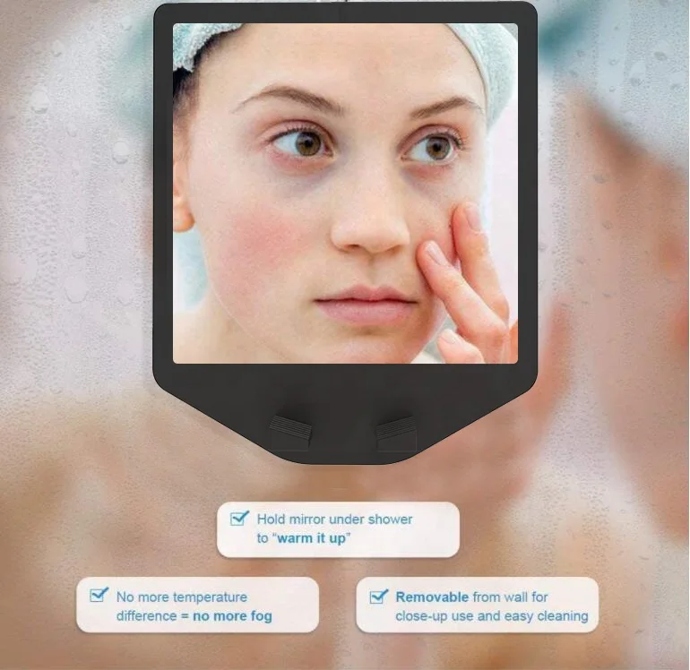 Shatterproof and Anti Fog Design Shave Mirror Bathroom Fogless Shower Shaving Bath Mirror with Razor Holder Non Marking Adhesive