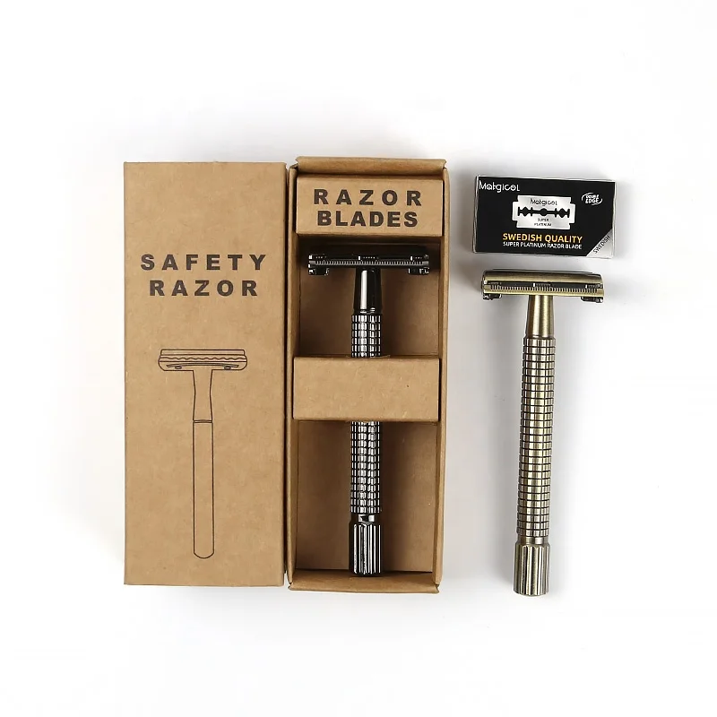 Customized gift package double edge stainless steel metal razor shaving kit for