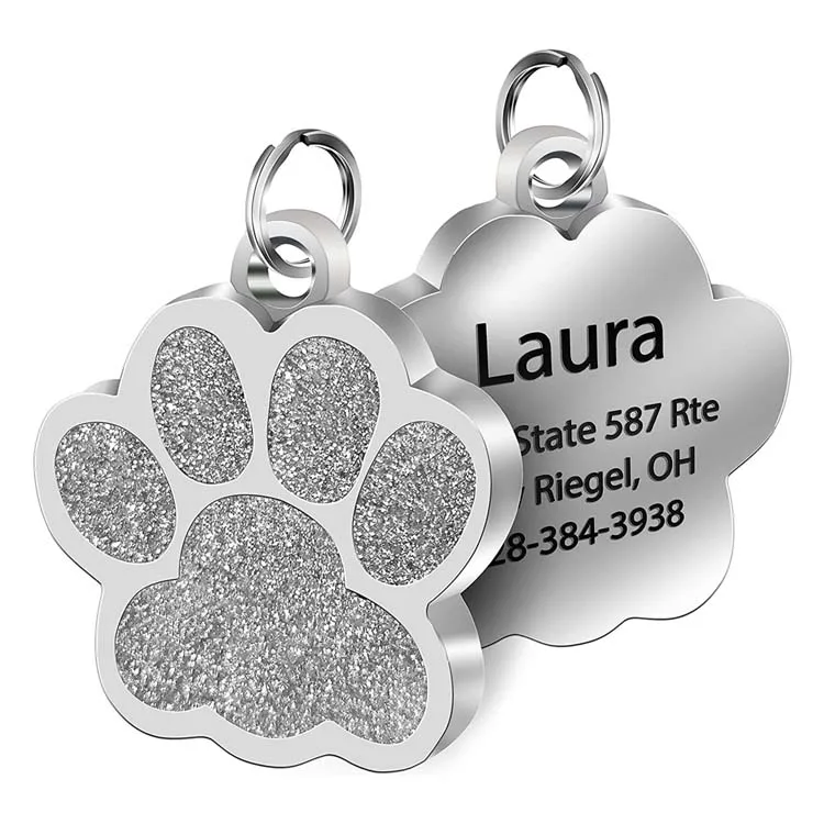 Cheap Price Personalized Dog Cat Tags Engraved Cat Dog Pet Custom Name Collar Pendant Pet Accessories Paw Glitter Necklace Penda