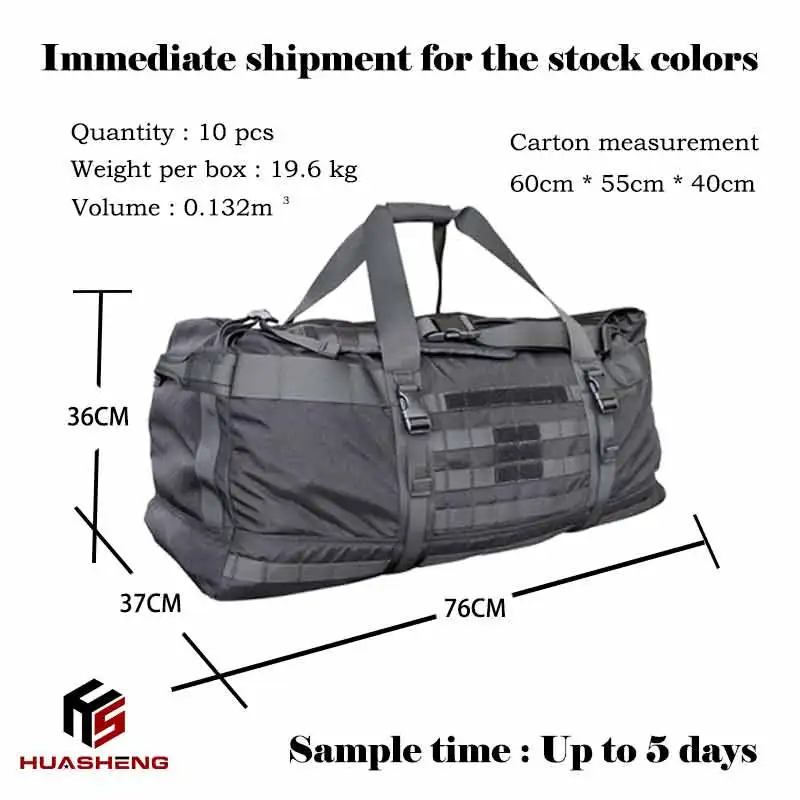 Custom 106L Large Capacity Outdoor Hiking Camping Travel Bag Adjustable Strap Shoulder Handbag 3 in 1 Backpack