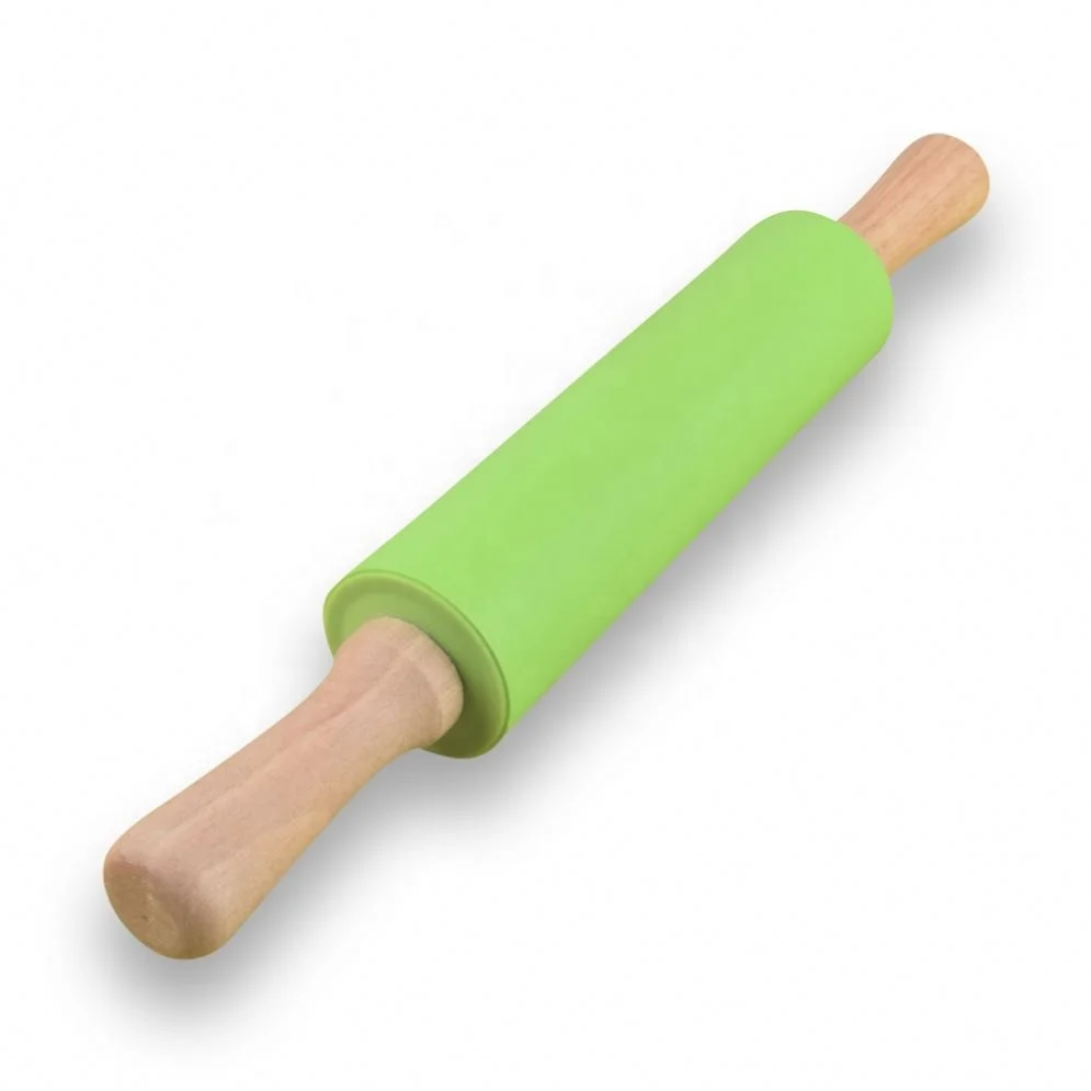 Non Stick Surface Dumpling Noodle Wooden Handle Flour Silicone Rubber Rolling Pin