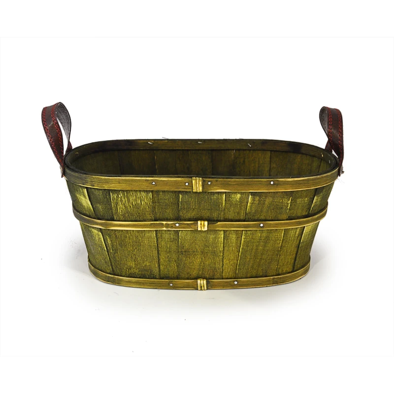 Classical  Woodchip Oval Planter Basket  Storage Basket  Home Decor  Display t Gift Basket with faux leather Strap Handle