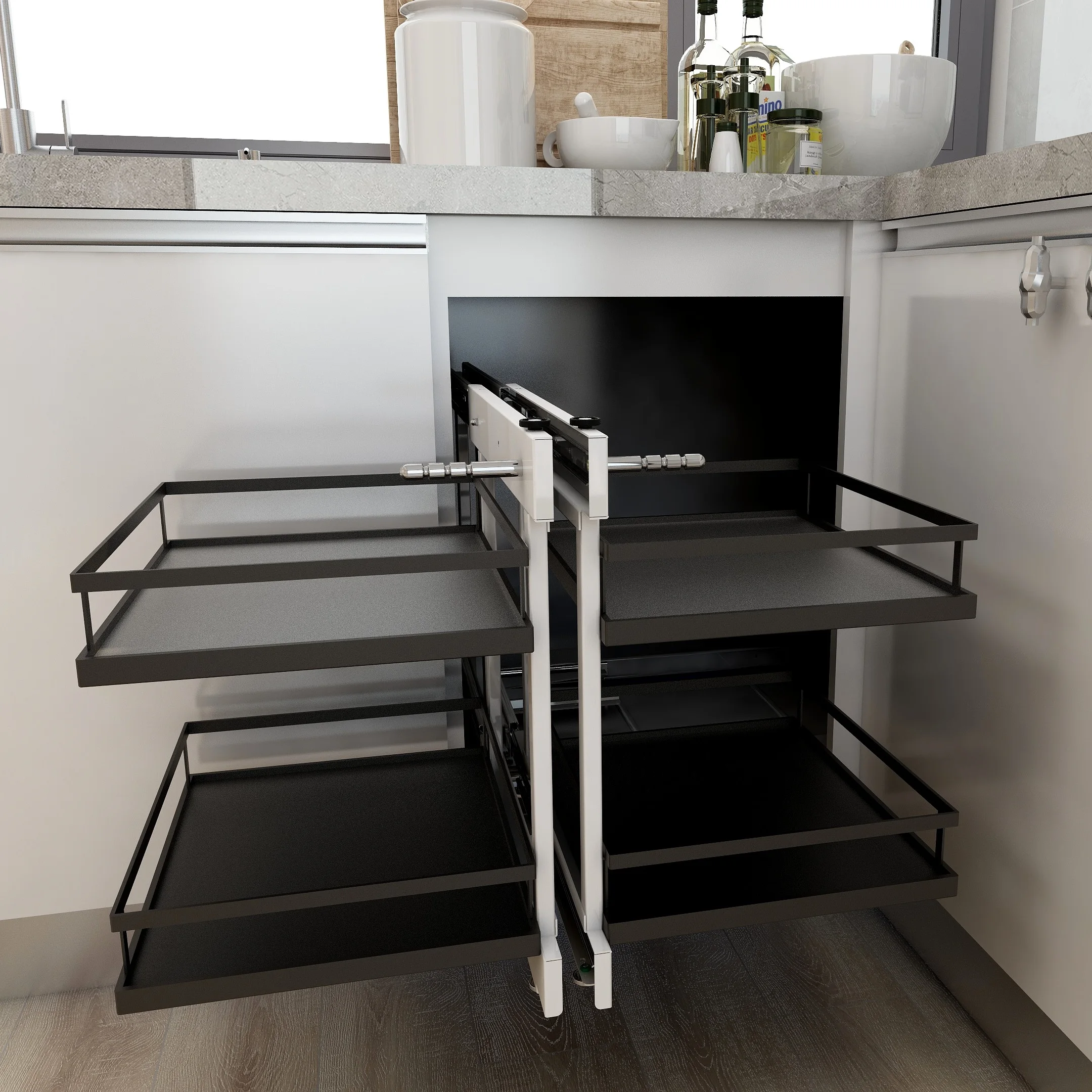 STORKING Manufacturer Kitchen  Cabinet magic Corner wire basket with MDF base HOT SALE furniture