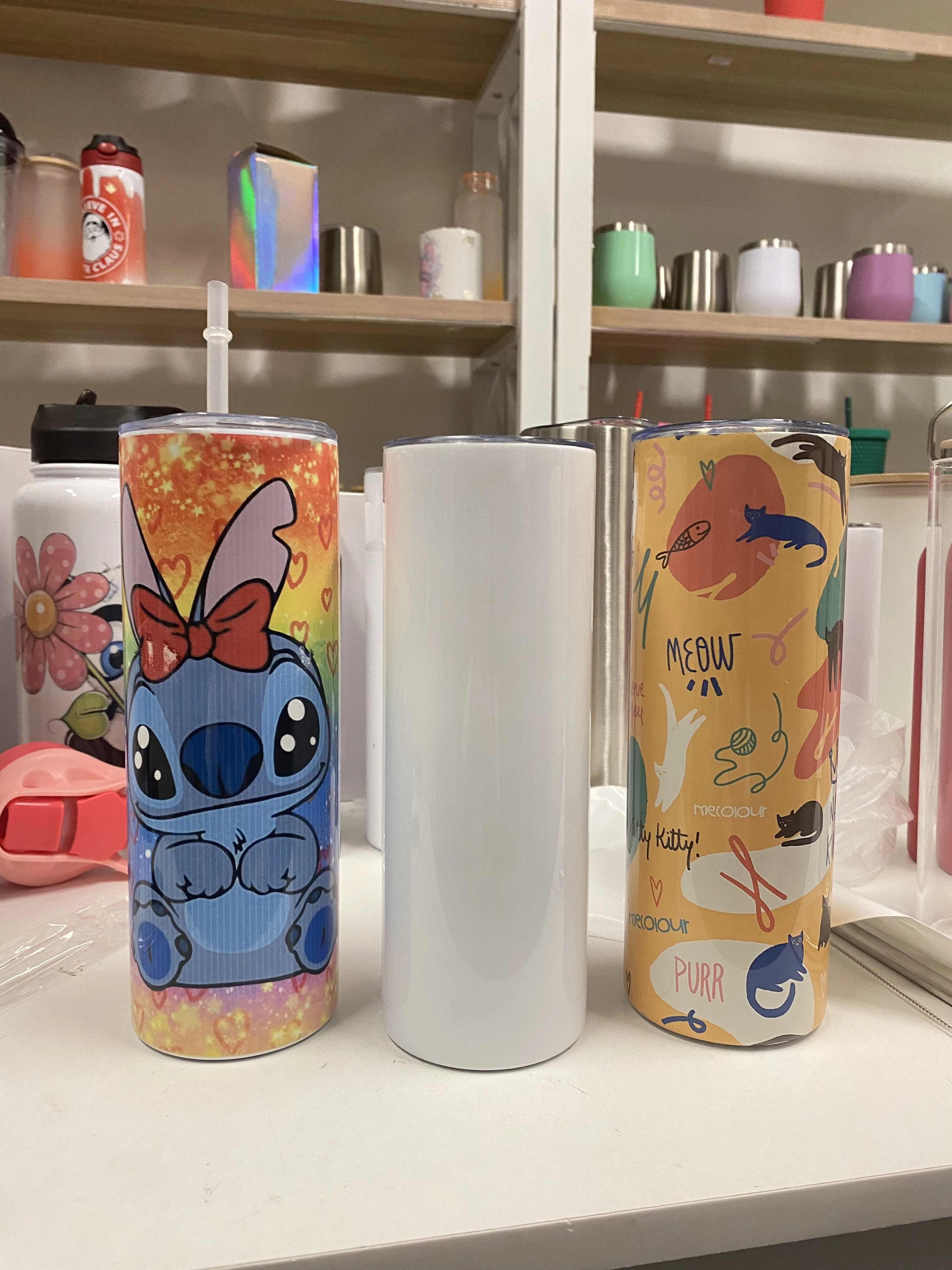 Straight Skinny Sublimation Blanks Tumblers Cups Stainless Steel with Straw and Rubber Bottom US Warehouse Stock White 20oz Mugs