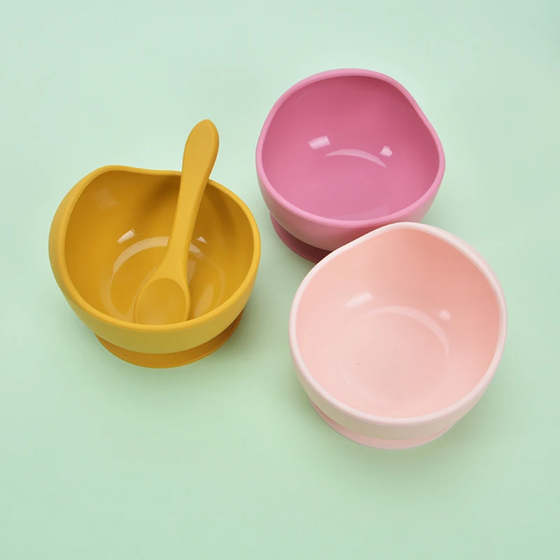 Food Grade Children Tableware High Temperature Resistant Silica Gel Bowl With Cover Drop Proof Suction Cup Bowl