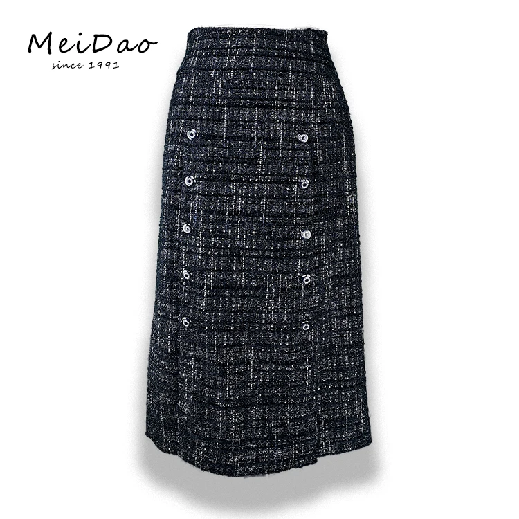 MEIDAO-120121 Tweed Black Long Straight Skirts