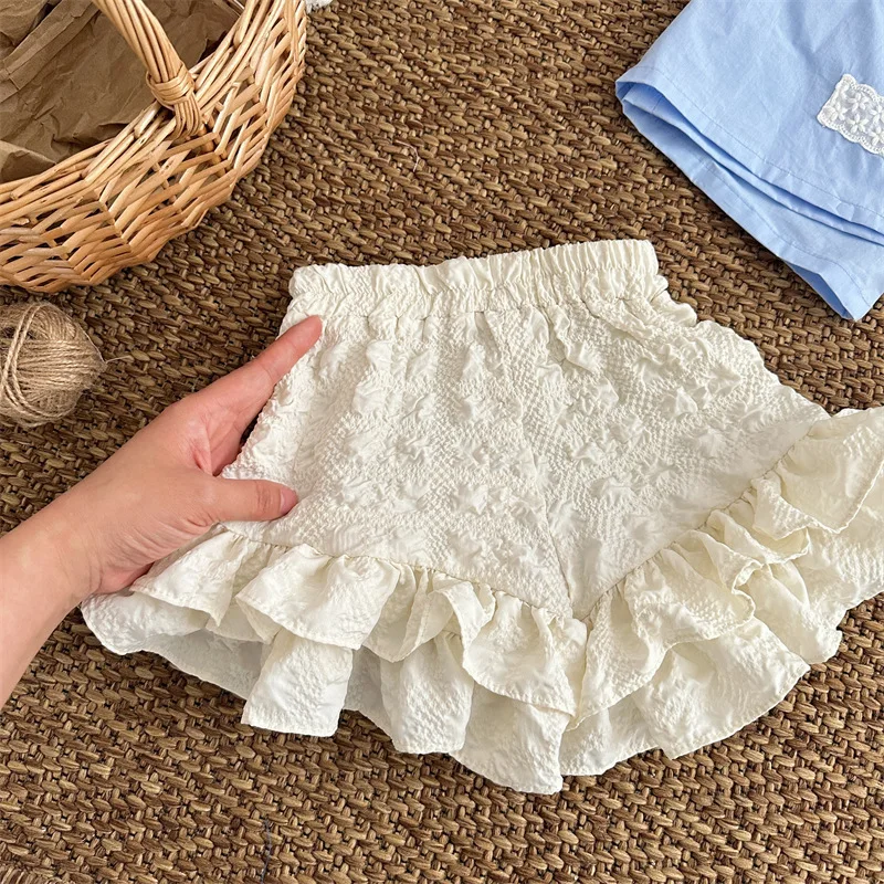Wholesale 2024 Summer Sweet Cake Ruffle Hem Kids Girls Shorts