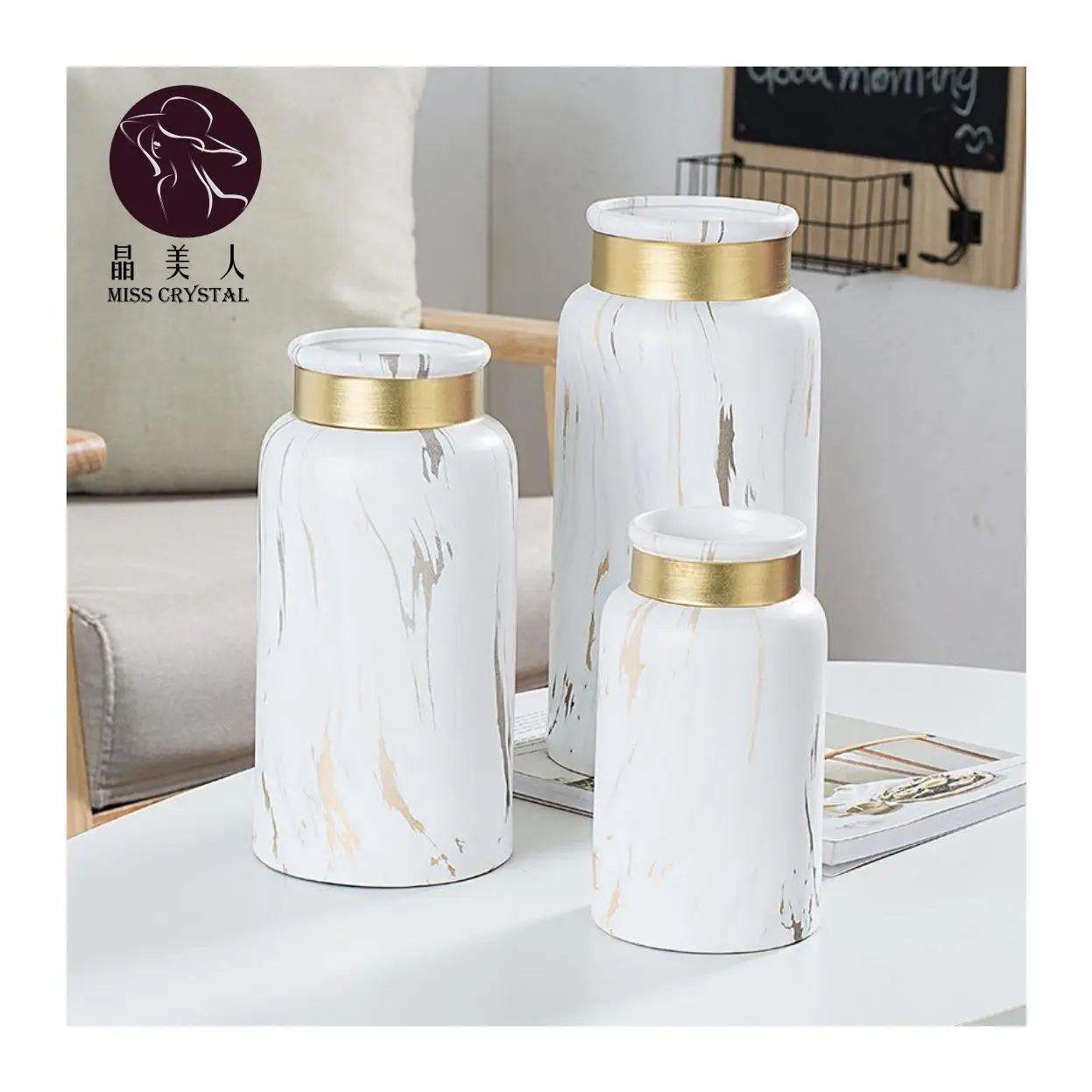 Простая Современная декоративная ваза для домашних цветов в скандинавском стиле белая керамическая с золотым мраморным узором