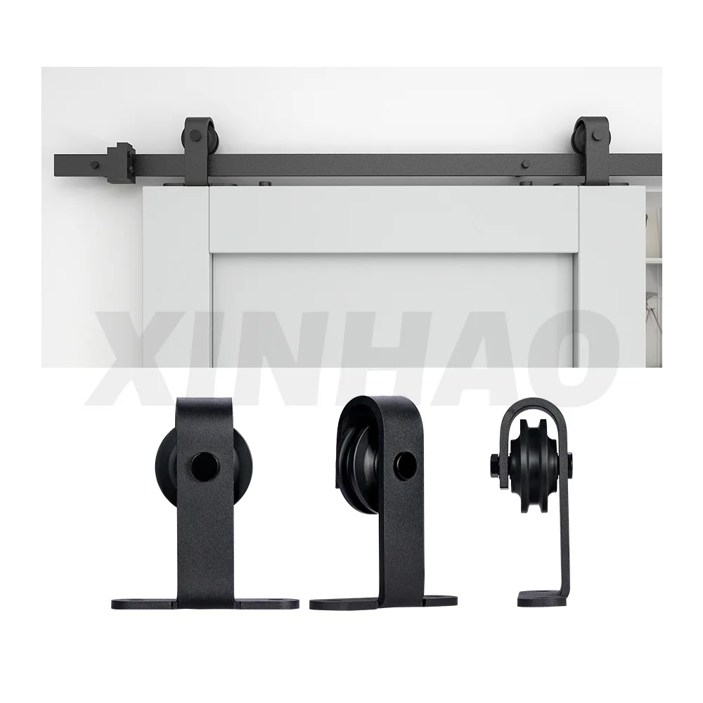 5.5FT Single Door French Style Top Mount Carbon Steel Metal Sliding Door Hardware Black Framed  Barn Door Hardware Kit