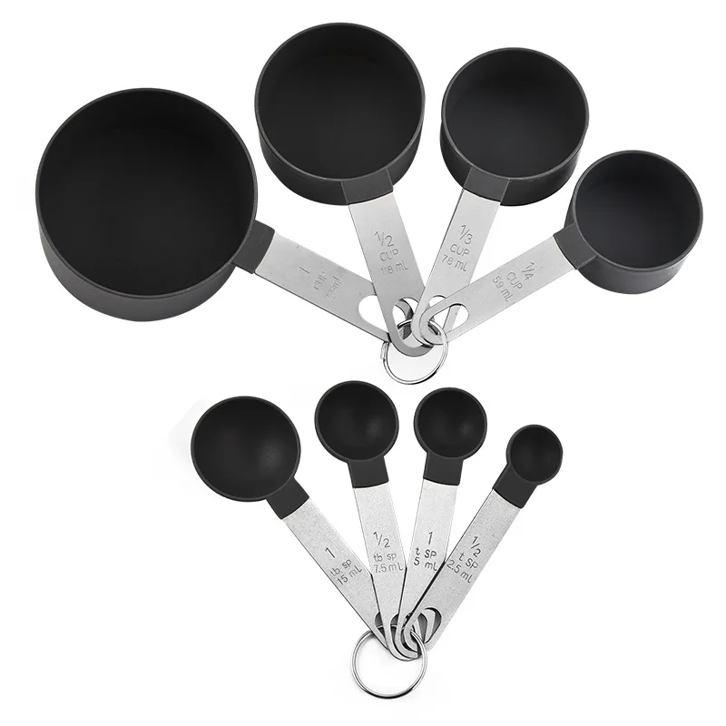 Custom Style 8 Piece Stainless Steel Metal Handle Color Stackable Plastic Measuring Cups And Measuring Spoons Set