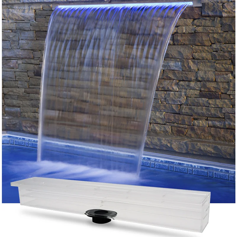 Transparent Acrylic Pool Waterfall Spillway with Pipe Connector Kits for Sheer Descent Indoor/Outdoor Decorative
