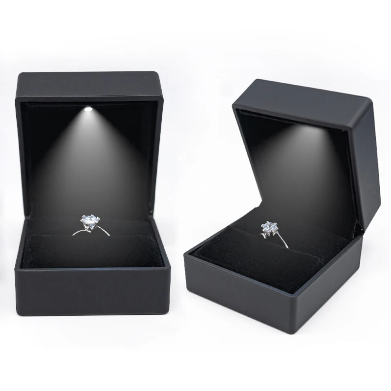 Black small wedding ring necklace bangle box led light jewelry packaging box gift package for small business