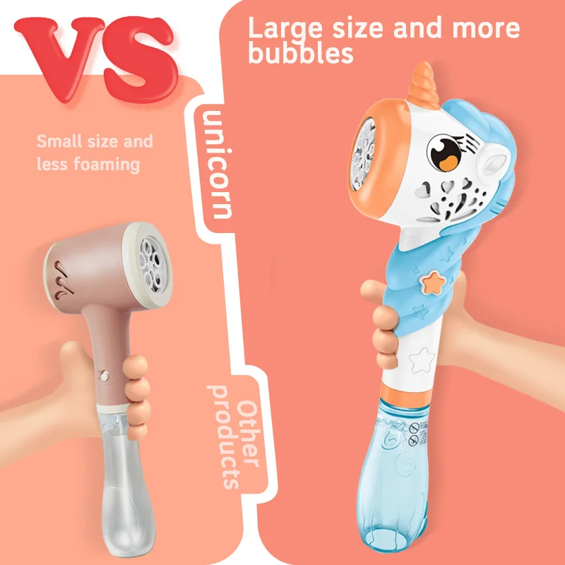 Cartoon Unicorn Outdoor Toy Battery Operated Soap Bubble Machine electric bubble wand unicorn with Light and Sound for Kids