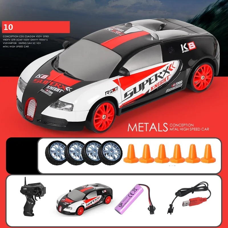 1:24 2.4G 4WD Remote Control High Speed Car With LED & Accessories Drifting Tyres Tires Replaceable R/C car