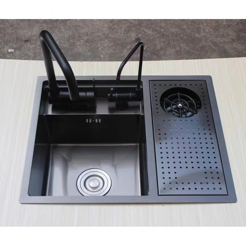 New Trend black Hidden kitchen Bar Counter Sink Cover Concealed Single Kitchen Small Size sink Stainless Sink With cup washer