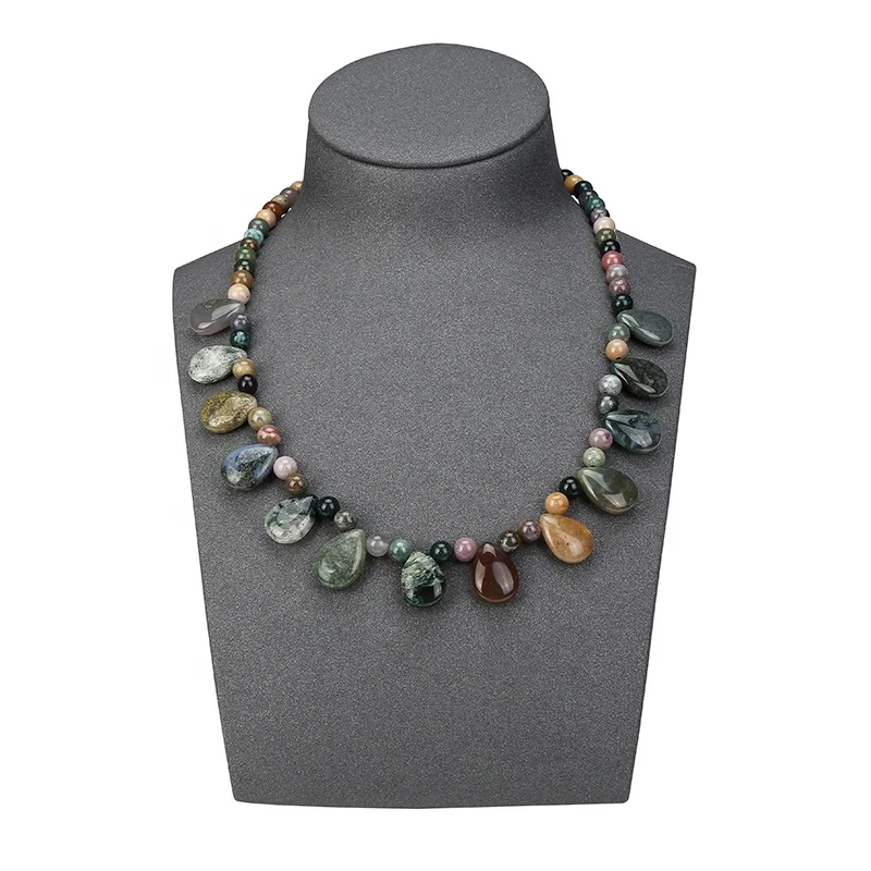 Natural Gemstone Drop Necklace Hand Craft Fine Gemstone Beads Necklace Jewelry For Woman Gifts