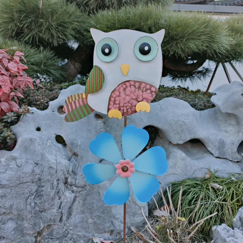 Garden Metal flower Decoration Stake Animal Owl Flower Shape Landscape Decoration