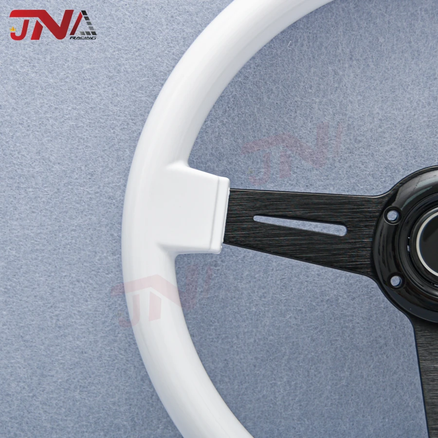 JDM Universal 14inch ABS White Steering Wheel Flat Corn Black Spoke Racing Sports Steering Wheel for Drfting